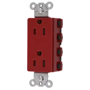 HUBBELL WIRING DEVICE-KELLEMS SNAP2152RNA Style Line Receptacle, 15A 125V, 2-P 3-W Grounding, Nylon, 5- 15R, Red | BD4HFH