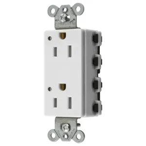 HUBBELL WIRING DEVICE-KELLEMS SNAP2152WLTRA Style Line Receptacle, 15A 125V, 2-P 3-W Grounding, Nylon, 5-15R, White | BD4NBC