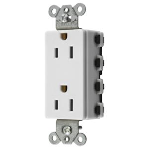 HUBBELL WIRING DEVICE-KELLEMS SNAP2152WNA Style Line Receptacle, 15A 125V, 2-P 3-W Grounding, Nylon, 5- 15R, White | BD4CHG