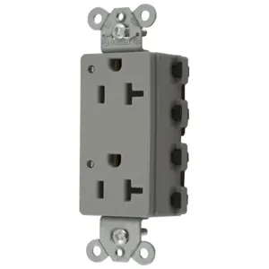 HUBBELL WIRING DEVICE-KELLEMS SNAP2162GYL Style Line Receptacle, 20A 125V, 2-P 3-W Grounding, 5-20R, Nylon, Gray | CE6QDK