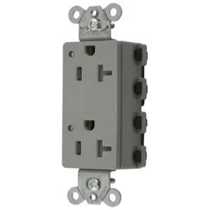 HUBBELL WIRING DEVICE-KELLEMS SNAP2162GYLTRA Style Line Receptacle, 20A 125V, 2-P 3-W Grounding, 5-20R, Nylon, Gray | BD4GAP