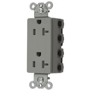 HUBBELL WIRING DEVICE-KELLEMS SNAP2162GYTRA Style Line Receptacle, 20A 125V, 2-P 3-W Grounding, 5-20R, Nylon, Gray | BD4HFL