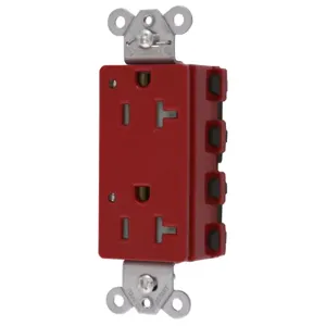 HUBBELL WIRING DEVICE-KELLEMS SNAP2162RLTRA Style Line Receptacle, 20A 125V, 2-P 3-W Grounding, 5-20R, Nylon, Red | BD4KPA