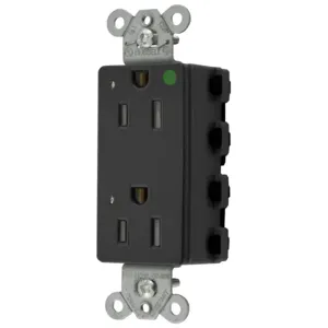 HUBBELL WIRING DEVICE-KELLEMS SNAP2172BKLTRA Style Line Receptacle, 15A 125V, 2-P 3-W Grounding, 5-15R, Nylon, Black | BD3PQR