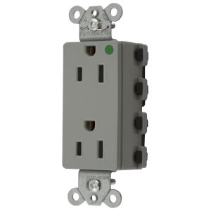 HUBBELL WIRING DEVICE-KELLEMS SNAP2172GYNA Style Line Receptacle, 15A 125V, 2-P 3-W Grounding, 5-15R, Nylon, Gray | BD3ZGU