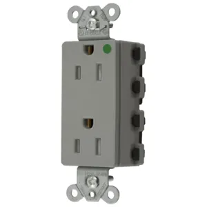 HUBBELL WIRING DEVICE-KELLEMS SNAP2172GYTRA Style Line Receptacle, 15A 125V, 2-P 3-W Grounding, 5-15R, Nylon, Gray | BD4NBH