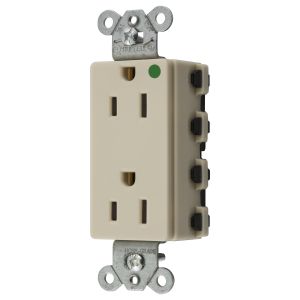 HUBBELL WIRING DEVICE-KELLEMS SNAP2172INA Style Line Receptacle, 15A 125V, 2-P 3-W Grounding, 5-15R, Nylon, Ivory | BD4HFM