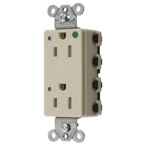 HUBBELL WIRING DEVICE-KELLEMS SNAP2172ILTRA Style Line Receptacle, 15A 125V, 2-P 3-W Grounding, 5-15R, Nylon, Ivory | BD4PKD