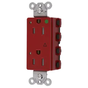 HUBBELL WIRING DEVICE-KELLEMS SNAP2172RIGLTRA Style Line Receptacle, 15A 125V, 2-P 3-W Grounding, 5-15R, Nylon, Red | BD4EVR