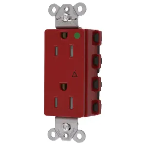 HUBBELL WIRING DEVICE-KELLEMS SNAP2172RIGTRA Style Line Receptacle, 15A 125V, 2-P 3-W Grounding, 5-15R, Nylon, Red | BD4BHF