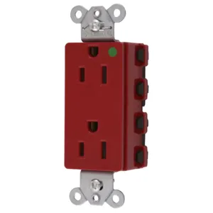 HUBBELL WIRING DEVICE-KELLEMS SNAP2172RA Style Line Receptacle, 15A 125V, 2-P 3-W Grounding, 5-15R, Nylon, Red | CE6QEJ