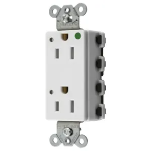 HUBBELL WIRING DEVICE-KELLEMS SNAP2172WLTRA Style Line Receptacle, 15A 125V, 2-P 3-W Grounding, 5-15R, Nylon, White | BD4PVU