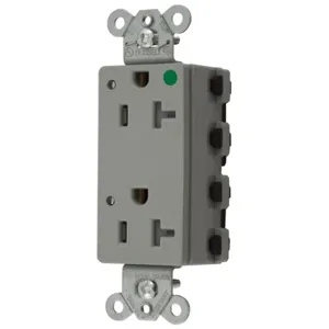 HUBBELL WIRING DEVICE-KELLEMS SNAP2182GYLTRA Style Line Receptacle, 20A 125V, 2-P 3-W Grounding, 5-20R, Nylon, Gray | BD4LKA