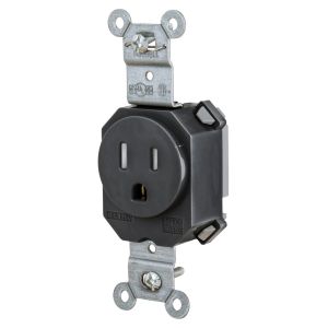 HUBBELL WIRING DEVICE-KELLEMS SNAP5261BKTR Straight Receptacle, 15A 125V, 2-Pole 3-Wire Grounding, 5-15R, Black | BD4KPG