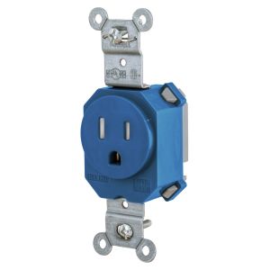 HUBBELL WIRING DEVICE-KELLEMS SNAP5261BLTR Straight Receptacle, 15A 125V, 2-Pole 3-Wire Grounding, 5-15R, Blue | BD4MJZ