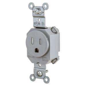 HUBBELL WIRING DEVICE-KELLEMS SNAP5261GYTR Straight Receptacle, 15A 125V, 2-Pole 3-Wire Grounding, 5-15R, Gray | BD4KPH