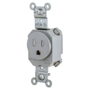 HUBBELL WIRING DEVICE-KELLEMS SNAP5261GYTR Straight Receptacle, 15A 125V, 2-Pole 3-Wire Grounding, 5-15R, Gray | BD4KPH