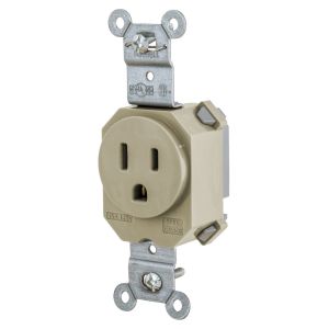 HUBBELL WIRING DEVICE-KELLEMS SNAP5261I Straight Receptacle, 15A 125V, 2P - 3W Grounding, 5-15R, Ivory | BD4CHK