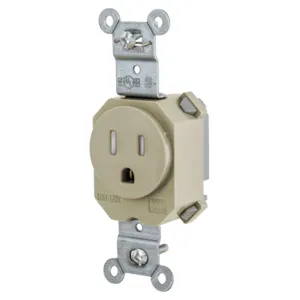 HUBBELL WIRING DEVICE-KELLEMS SNAP5261ITR Straight Receptacle, 15A 125V, 2-Pole 3-Wire Grounding, 5-15R, Ivory | BD4JKU