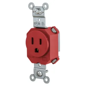 HUBBELL WIRING DEVICE-KELLEMS SNAP5261R Straight Receptacle, 15A 125V, 2P - 3W Grounding, 5-15R, Red | BD4MKA