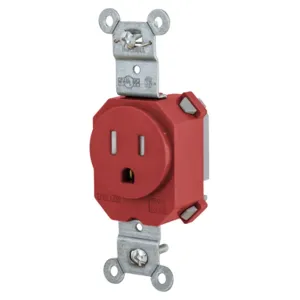 HUBBELL WIRING DEVICE-KELLEMS SNAP5261RTR Straight Receptacle, 15A 125V, 2-Pole 3-Wire Grounding, 5-15R, Red | BD4MKB