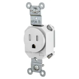 HUBBELL WIRING DEVICE-KELLEMS SNAP5261WTR Straight Receptacle, 15A 125V, 2-Pole 3-Wire Grounding, 5-15R, White | BD4NBJ