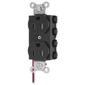 HUBBELL WIRING DEVICE-KELLEMS SNAP5262BKSCTRA Straight Receptacle, Split Circuit, 15A 125V, 5-15R, Nylon, Black | BD4KPJ