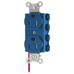 HUBBELL WIRING DEVICE-KELLEMS SNAP5262BLSCTRA Straight Receptacle, Split Circuit, 15A 125V, 5-15R, Nylon, Blue | BD4KPL