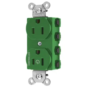 HUBBELL WIRING DEVICE-KELLEMS SNAP5262C1GN Straight Receptacle, 15A 125V, 2P - 3W Grounding, Nylon, Green | CE6QFL