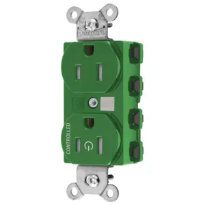 HUBBELL WIRING DEVICE-KELLEMS SNAP5262C1GNTRA Straight Receptacle, Controlled, 15A 125V, 2-Pole 3-Wire Grounding, Nylon, Green | CE6QFM