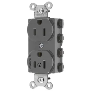 HUBBELL WIRING DEVICE-KELLEMS SNAP5262C1GY Straight Receptacle, 15A 125V, 2P - 3W Grounding, Nylon, Gray | BD3VLD