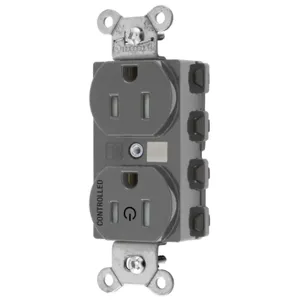 HUBBELL WIRING DEVICE-KELLEMS SNAP5262C1GYTRA Straight Receptacle, Controlled, 15A 125V, 2-Pole 3-Wire Grounding, Nylon, Gray | CE6QFN