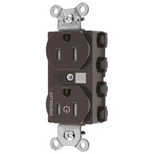 HUBBELL WIRING DEVICE-KELLEMS SNAP5262C1TRA Straight Receptacle, Controlled, 15A 125V, 2-Pole 3-Wire Grounding, Nylon, Brown | CE6QFT