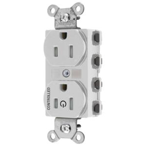 HUBBELL WIRING DEVICE-KELLEMS SNAP5262C1WTRA Straight Receptacle, Controlled, 15A 125V, 2-Pole 3-Wire Grounding, Nylon, White | CE6QFU