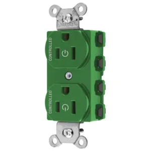 HUBBELL WIRING DEVICE-KELLEMS SNAP5262C2GN Straight Receptacle, 15A 125V, 2P - 3W Grounding, Nylon, Green | CE6QFX