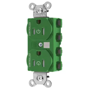 HUBBELL WIRING DEVICE-KELLEMS SNAP5262C2GNTRA Straight Receptacle, Controlled, 15A 125V, Nylon, Green | CE6QFY