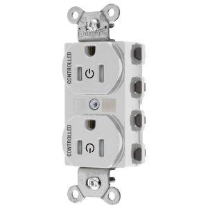 HUBBELL WIRING DEVICE-KELLEMS SNAP5262C2WTRA Straight Receptacle, Controlled, 15A 125V, Nylon, White | CE6QGE