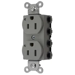 HUBBELL WIRING DEVICE-KELLEMS SNAP5262GYL Straight Receptacle, 15A 125V, 2P - 3W Grounding, 5-15R, Nylon, Gray | CE6QGG