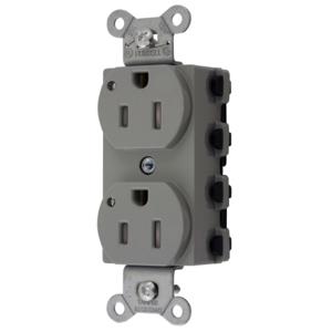 HUBBELL WIRING DEVICE-KELLEMS SNAP5262GYLTRA Straight Receptacle, Led Indicator, 15A 125V, 5-15R, Nylon, Gray | BD4GAY