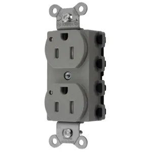 HUBBELL WIRING DEVICE-KELLEMS SNAP5262GYLTRA Straight Receptacle, Led Indicator, 15A 125V, 5-15R, Nylon, Gray | BD4GAY