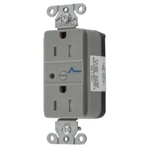 HUBBELL WIRING DEVICE-KELLEMS SNAP5262GYS Straight Receptacle, Led Indicator, 15A 125V, 5-15R, Nylon, Gray | BD4JMN