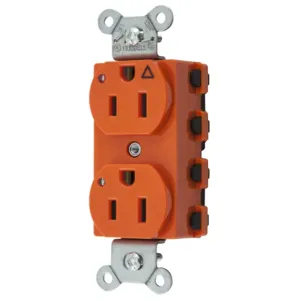 HUBBELL WIRING DEVICE-KELLEMS SNAP5262IGL Straight Receptacle, 15A 125V, 2P - 3W Grounding, 5-15R, Nylon, Orange | CE6QGH