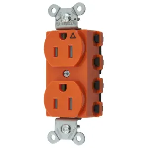 HUBBELL WIRING DEVICE-KELLEMS SNAP5262IGTRA Straight Receptacle, Isolated Ground, 15A 125V, 5-15R, Nylon, Orange | BD3TQU