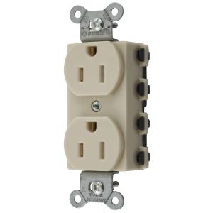 HUBBELL WIRING DEVICE-KELLEMS SNAP5262ITRA Receptacle, Commercial, Standard Duplex, Flush Mount, 15A, 125V AC, Ivory | BD4GAZ 49YK74
