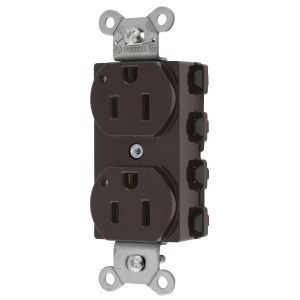 HUBBELL WIRING DEVICE-KELLEMS SNAP5262L Straight Receptacle, 15A 125V, 2P - 3W Grounding, 5-15R, Nylon, Brown | CE6QGK