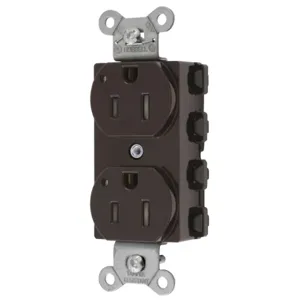 HUBBELL WIRING DEVICE-KELLEMS SNAP5262LTRA Straight Receptacle, Led Indicator, 15A 125V, 5-15R, Nylon, Brown | BD4JMR