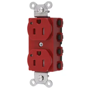 HUBBELL WIRING DEVICE-KELLEMS SNAP5262RLTRA Straight Receptacle, Led Indicator, 15A 125V, 5-15R, Nylon, Red | BD4JMT