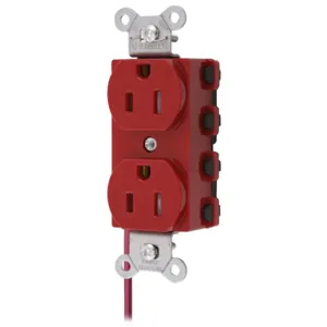 HUBBELL WIRING DEVICE-KELLEMS SNAP5262RSCTRA Straight Receptacle, Split Circuit, 15A 125V, 5-15R, Nylon, Red | BD4JMU