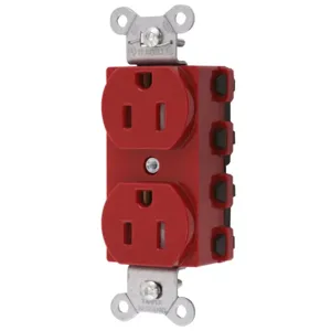 HUBBELL WIRING DEVICE-KELLEMS SNAP5262RTRA Receptacle, Commercial, Standard Duplex, Flush Mount, 15A, 125V AC, Red | BD4EVY 49YK89