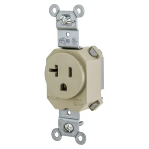 HUBBELL WIRING DEVICE-KELLEMS SNAP5361I Straight Receptacle, 15A 125V, 2P - 3W Grounding, 5-15R, Ivory | BD4PUV